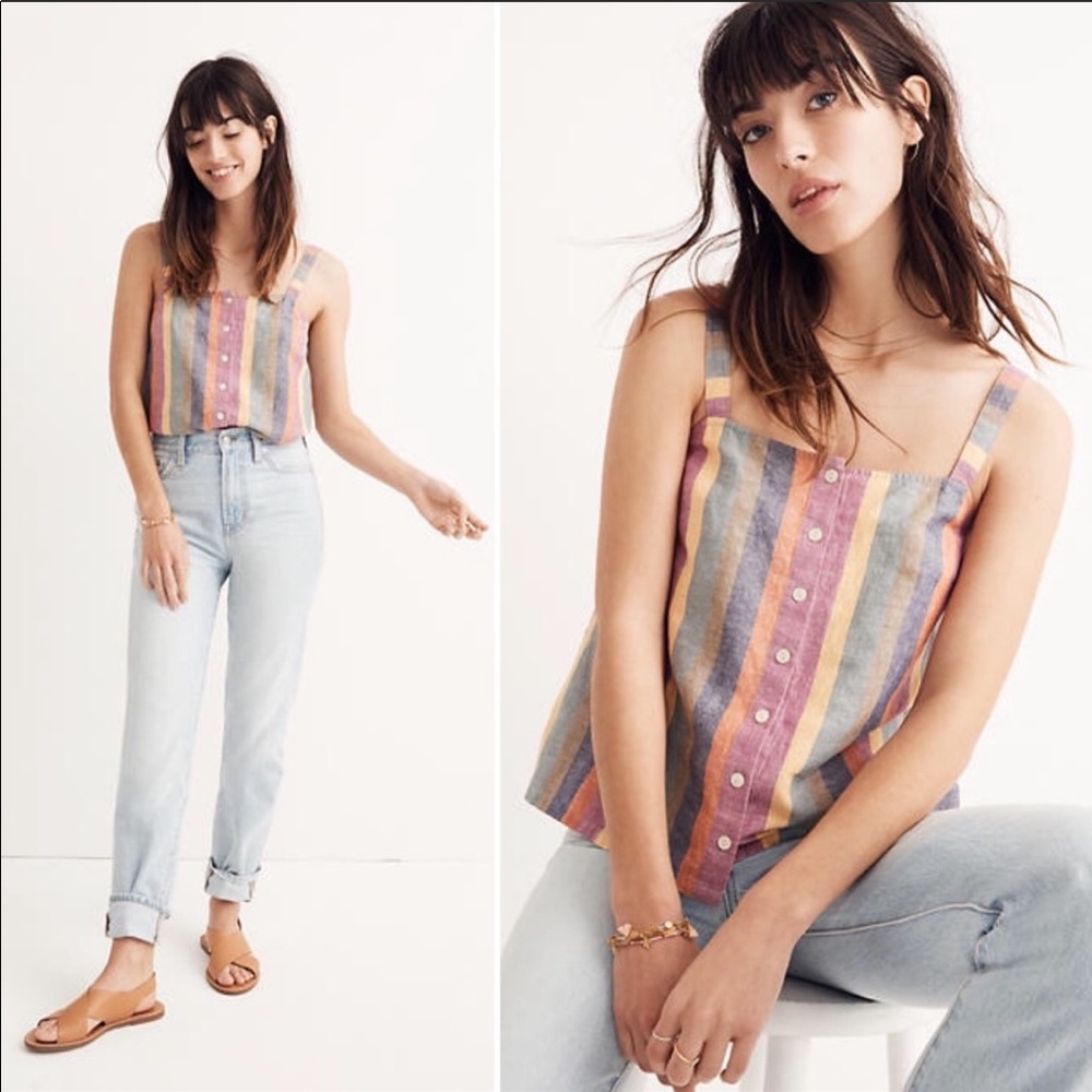 Madewell Rainbow Stripe Button-Front Tank Top
